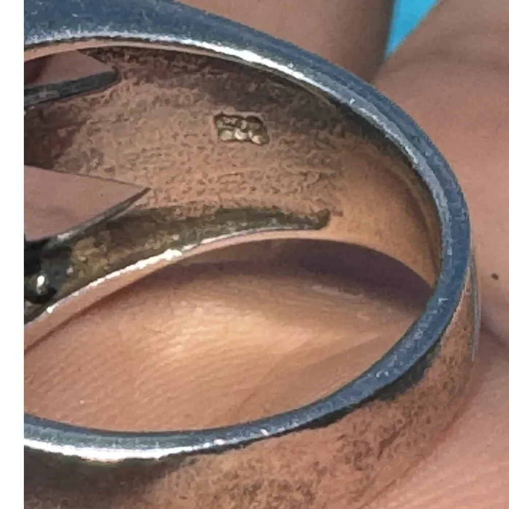 Vintage Sterling Silver Ring With Turquoise Inlay & Geometric Cutouts Size 7 - Picture 7 of 8